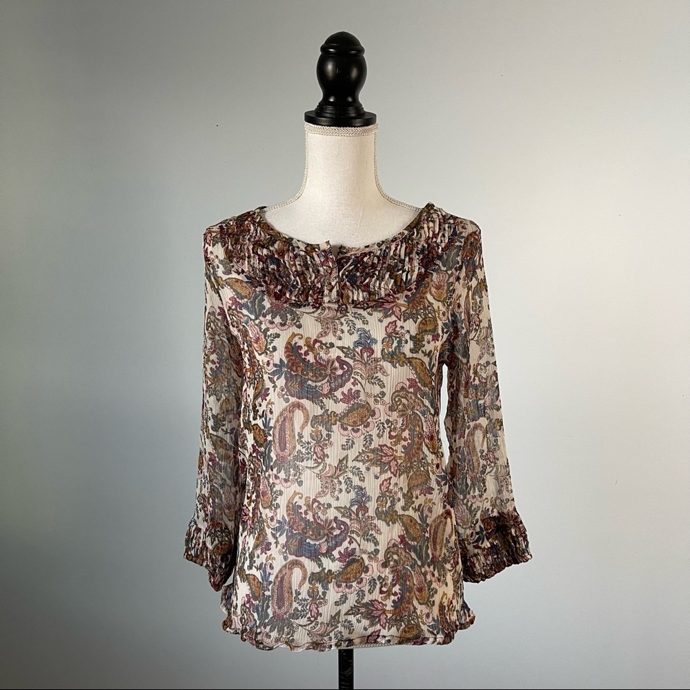 SFERA | Sheer Paisley Boat Neck Tunic Blouse Sz S